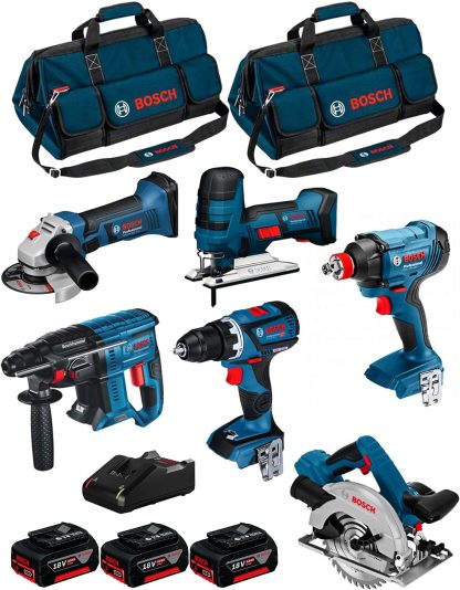 Kit outils électroportatifs Bosch 18 V BK602BAG - 6 machines sans fil avec 3 batteries chargeur et sacs-Nestuphut