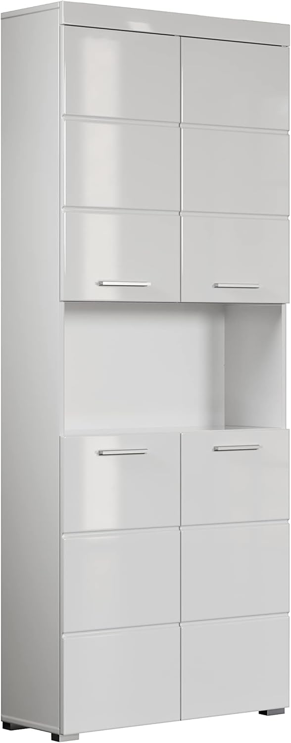 Trendteam Amanda meuble haut salle de bain blanc brillant - 73 x 31 x 190 cm large rangement - compartiment ouvert certifié FSC - montage au sol et mural porte panneau plat-Nestuphut