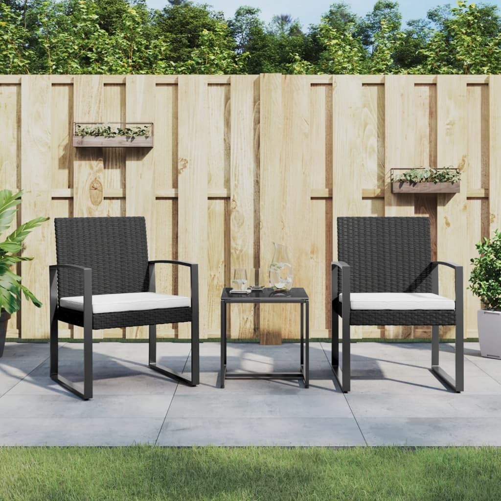 Ensemble à manger de jardin ZEYUAN 3 pièces noir en rotin PP avec coussins et table rectangulaire-Nestuphut