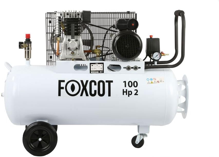 Compresseur 100 litres Foxcot FL100 230 V 1,5 kW débit 280 L par min multicolore avec valve et dimensions 105 par 32 par 82 cm-Nestuphut