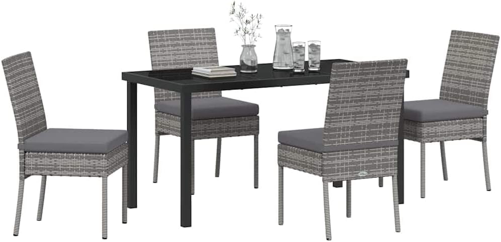 Ensemble de salle à manger de jardin vidaXL 5 pièces gris avec table en poly rotin et chaises acier-Nestuphut