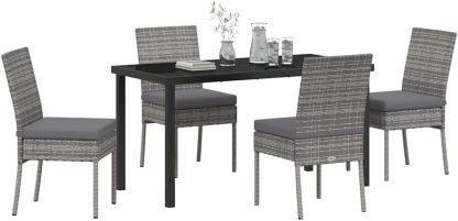 Ensemble de salle à manger de jardin vidaXL 5 pièces gris avec table en poly rotin et chaises acier-Nestuphut