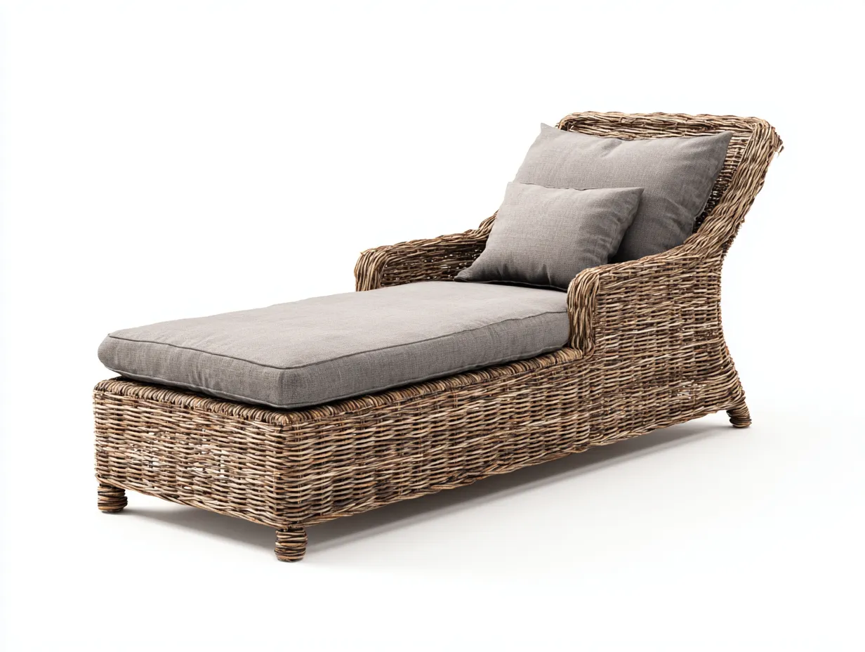 Bain de soleil en rotin 195x70x85 cm pour jardin - coloris naturel et beige - style naturel-Nestuphut