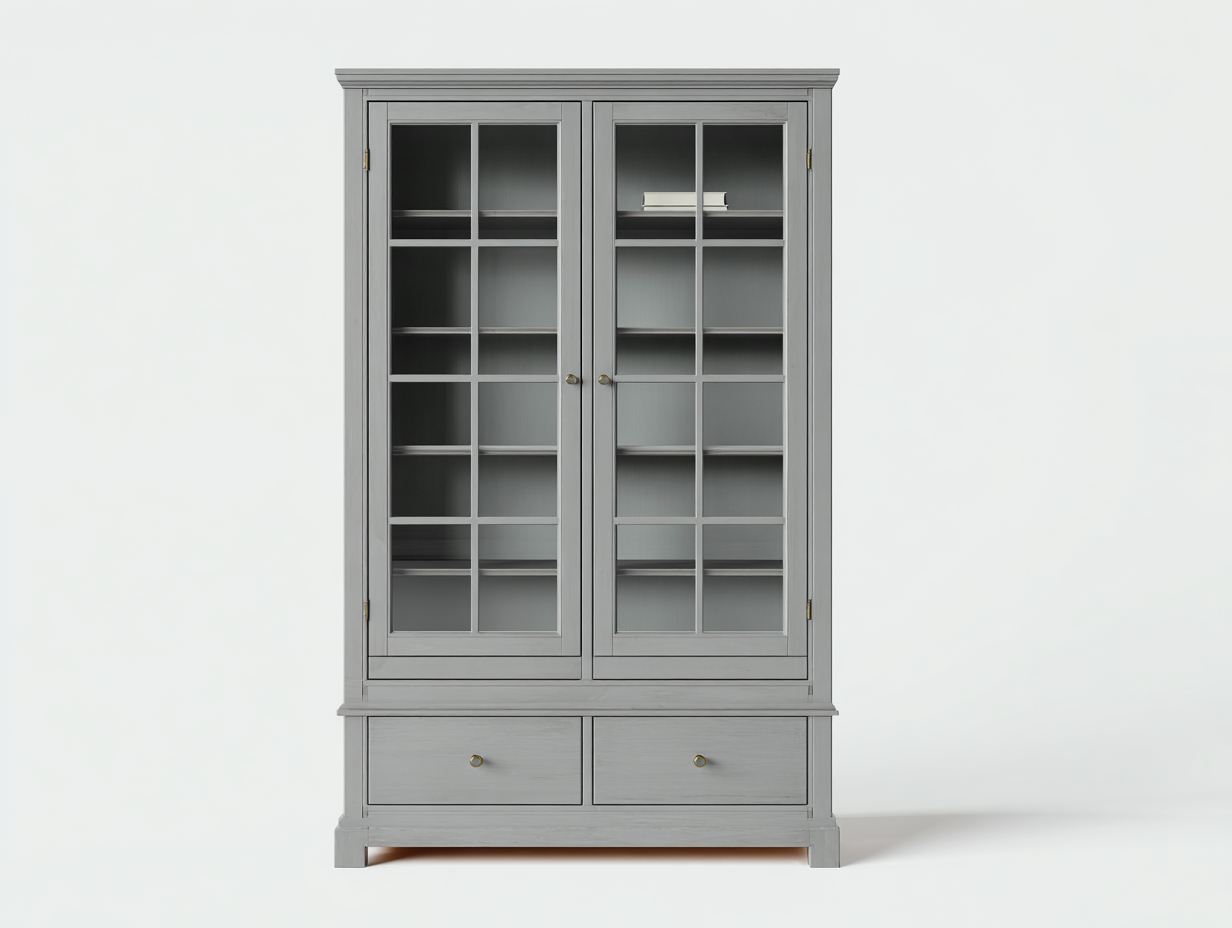 Bücherregal-Holz-Glas-118 x 44 x 208 cm-Grau-Klassischer Stil-Casagetio