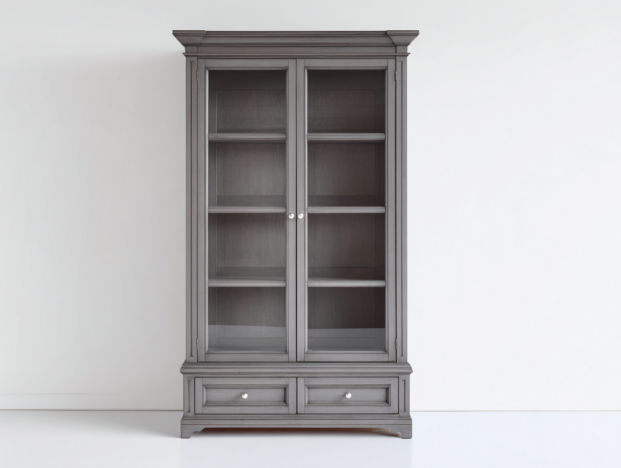 Bücherregal-Holz-Glas-102 x 42 x 214 cm-Grau-Klassischer Landhausstil-Casagetio