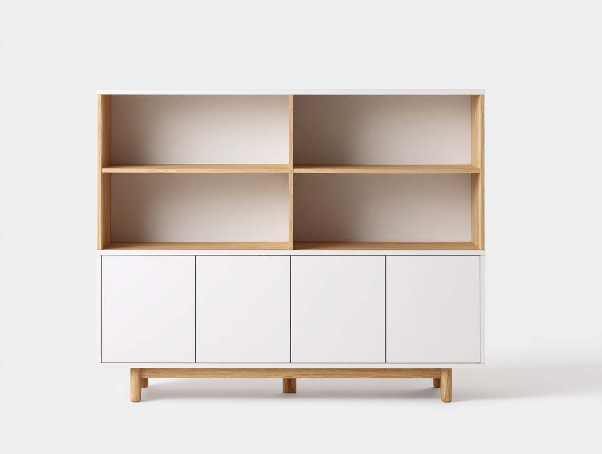 Bücherregal-Holz-152 x 42 x 128 cm-Weiß-Eiche-Moderner skandinavischer Stil-Casagetio