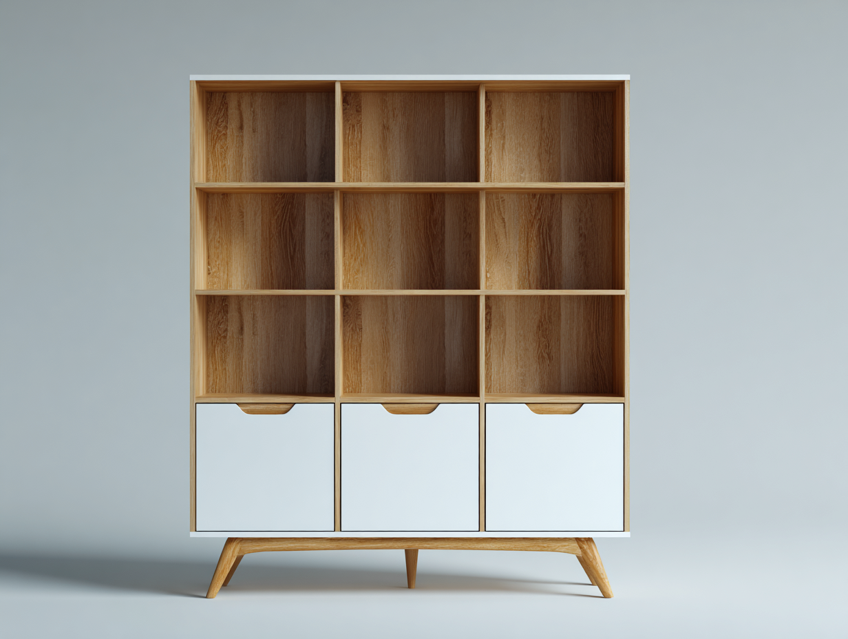 Bücherregal-Holz-150 x 40 x 145 cm-Eiche-Weiß-Moderner skandinavischer Stil-Casagetio