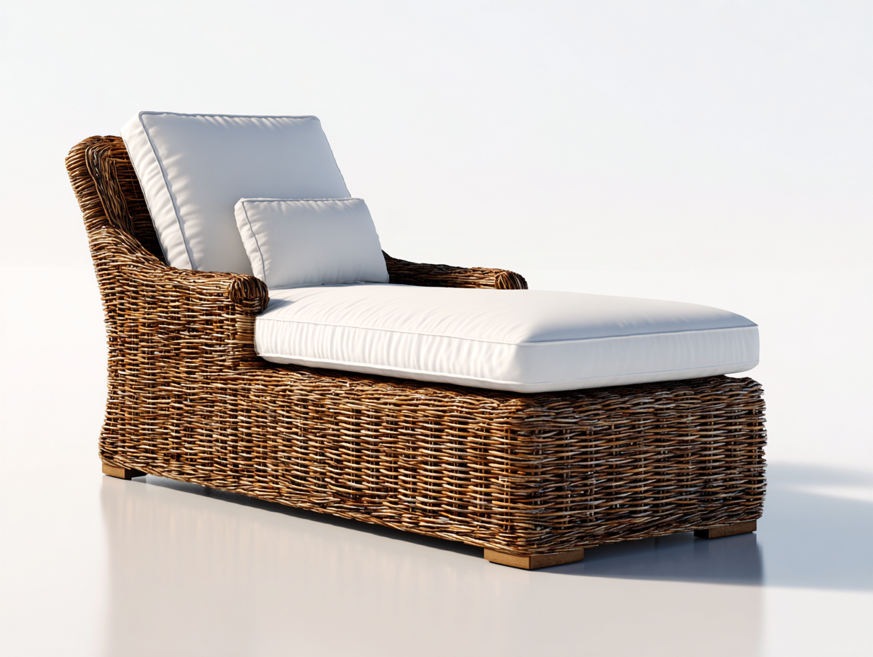 Sonnenliege-Rattan-Gewebe-205x75x80 cm-Braun-Weiß-Modernes Gartenmöbel-Casagetio