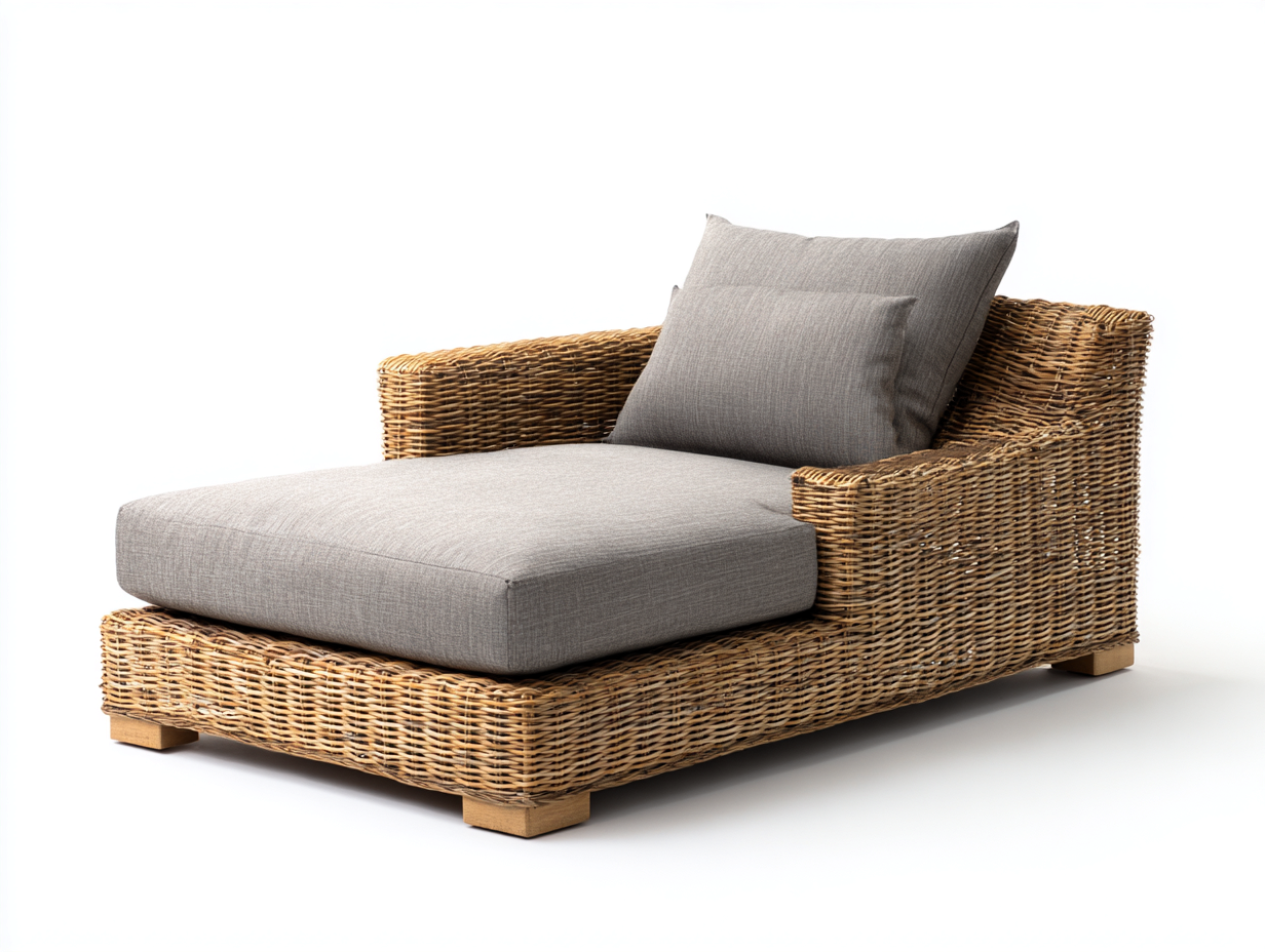 Sonnenliege-Rattan-Gewebe-Holz-176x90x70 cm-Natur-Grau-Modernes Gartenmöbel-Casagetio