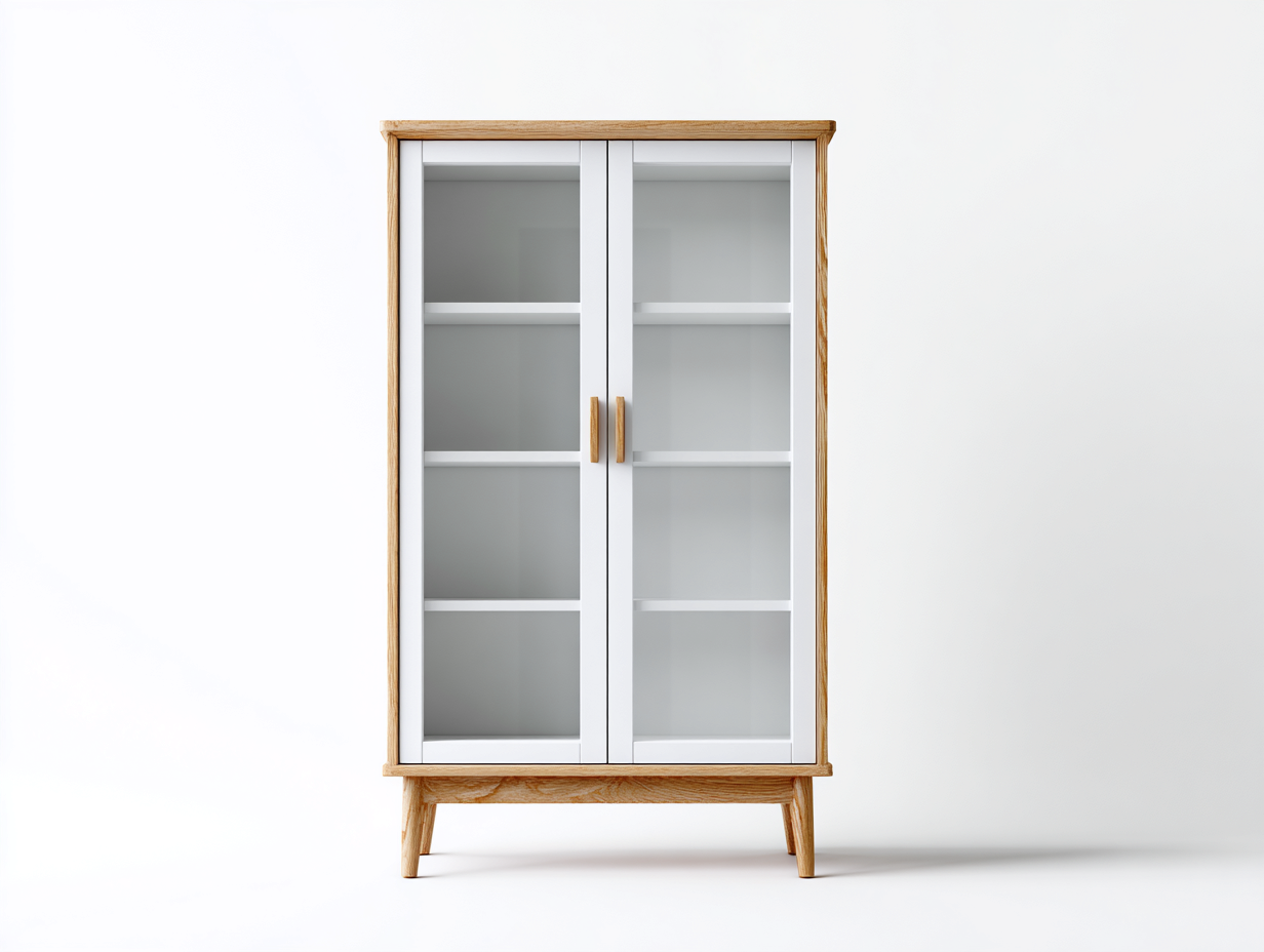 Bücherregal-Holz-Glas-88 x 38 x 165 cm-Weiß-Eiche-Skandinavischer Stil-Casagetio