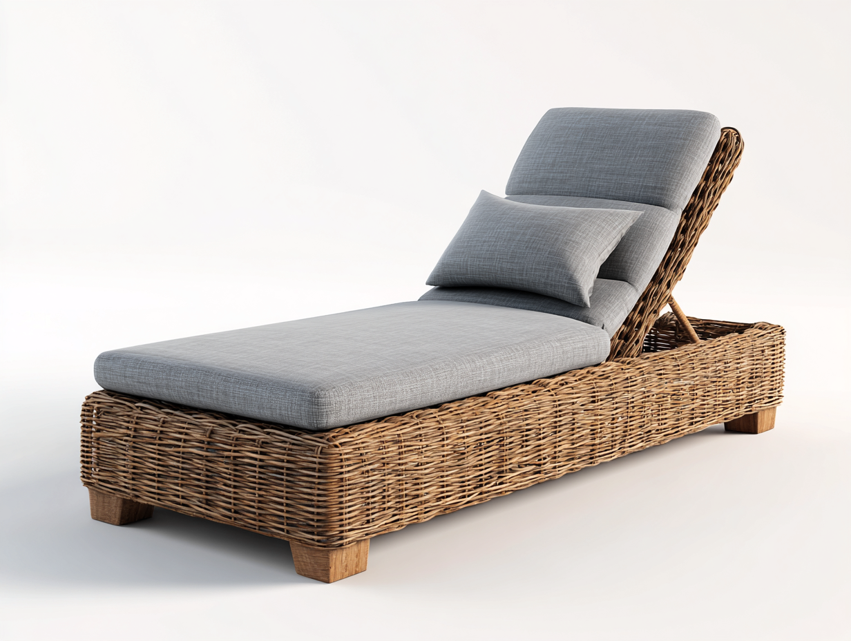 Sonnenliege-Rattan-Gewebe-Holz-202x74x82 cm-Braun-Grau-Modernes Gartenmöbel-Casagetio