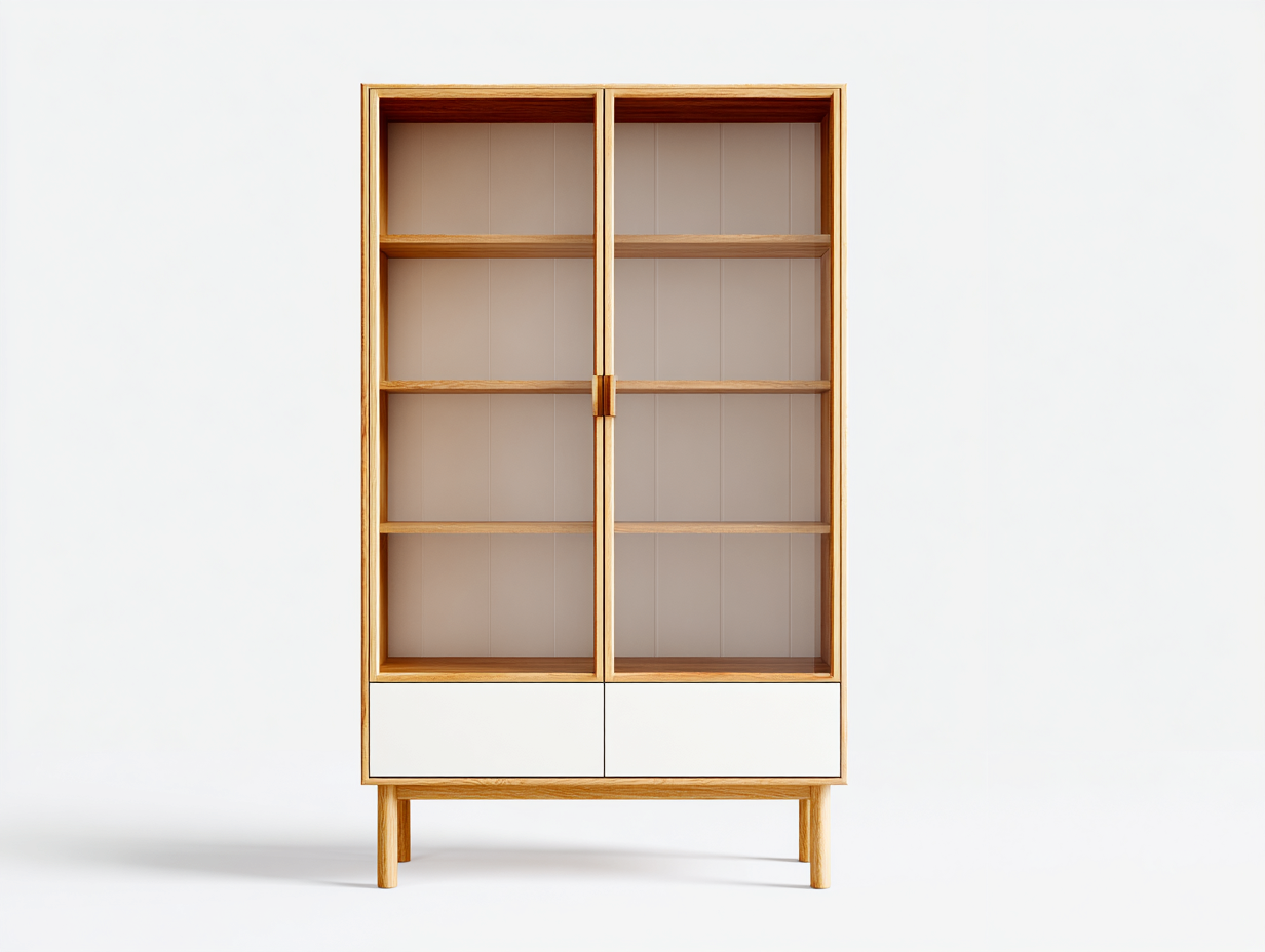 Bücherregal-Holz-Glas-92 x 40 x 178 cm-Eiche-Weiß-Skandinavischer moderner Stil-Casagetio