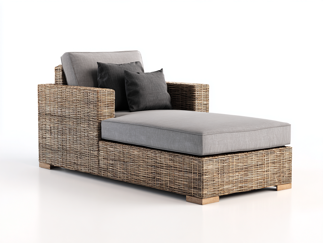 Sonnenliege-Rattan-Gewebe-Holz-188x85x78 cm-Natur-Grau-Modernes Gartenmöbel-Casagetio