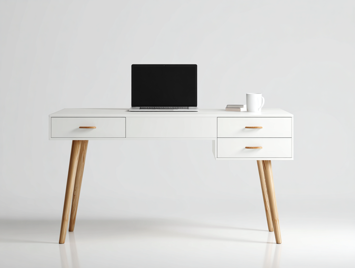 Schreibtisch-Holz-MDF-130 x 60 x 75 cm-Weiß-Natur-Moderner Stil-Casagetio