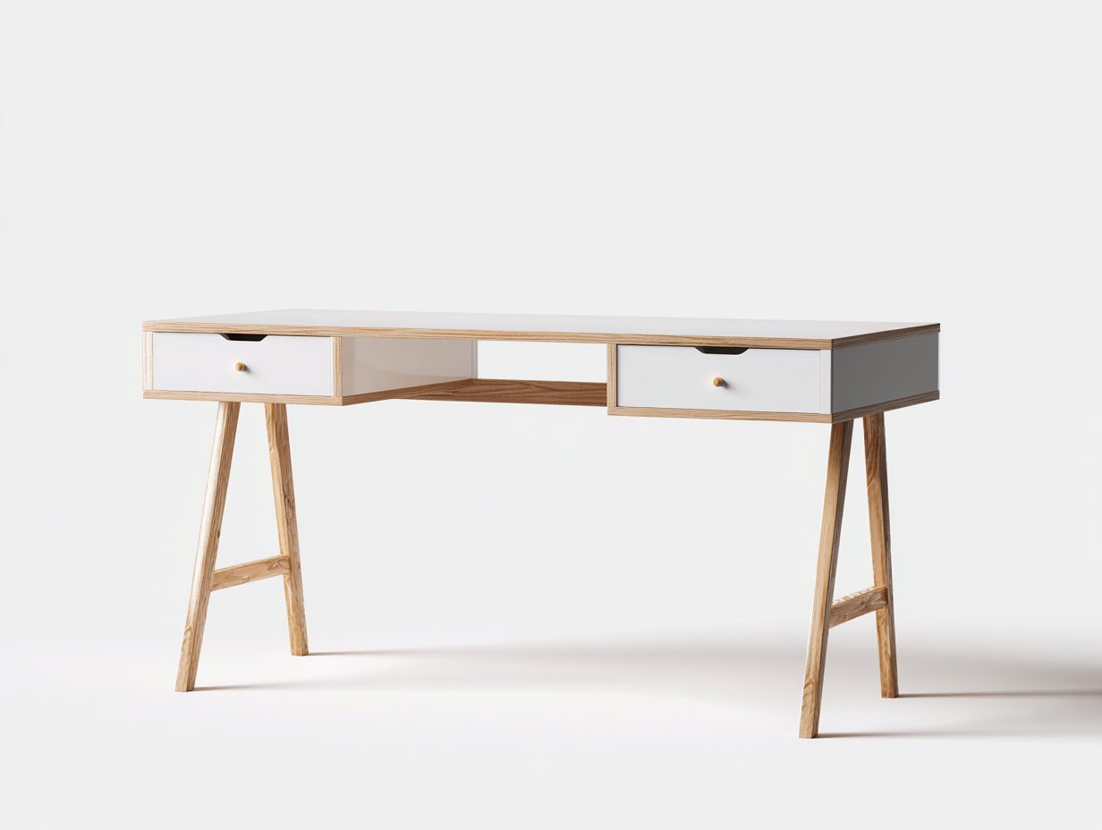 Schreibtisch-Holz-MDF-124 x 58 x 77 cm-Natur-Weiß-Skandinavischer Stil-Casagetio