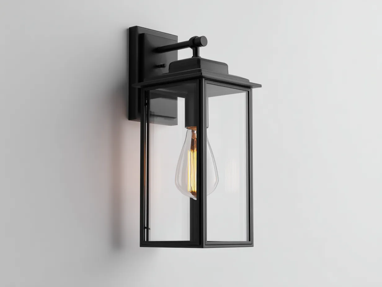 Aplique de pared exterior 18x22x38 cm - negro - vidrio transparente - estilo farol contemporáneo