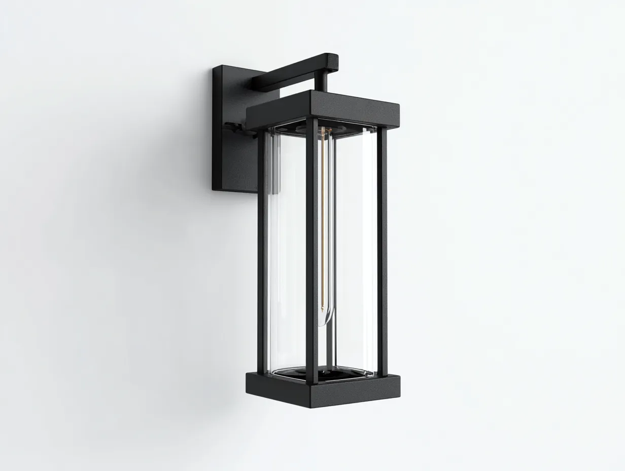 Aplique de pared 18x14x42 cm - negro - metal y vidrio transparente - estilo farol vertical contemporáneo