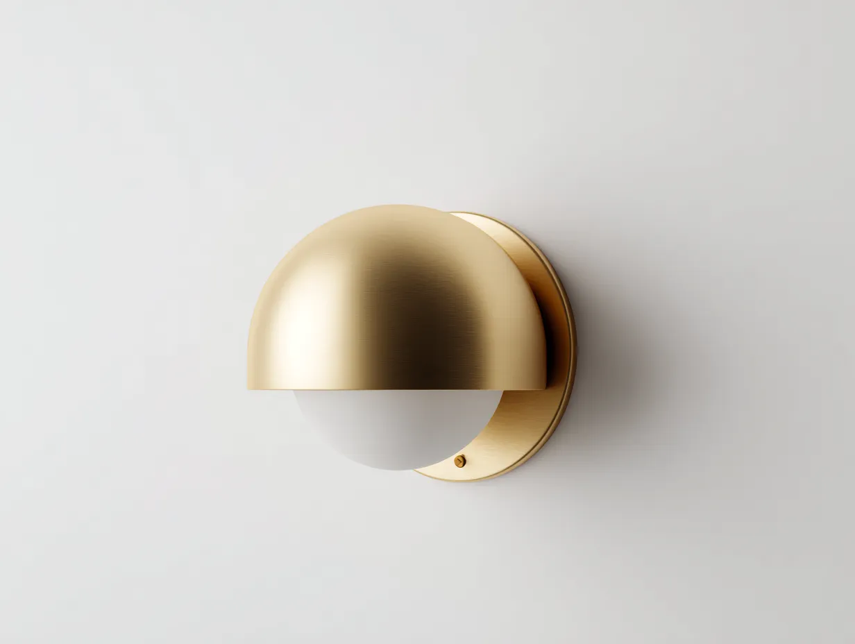 Aplique de pared 18x15x20 cm - dorado y blanco - metal y vidrio - diseño semiesférico moderno