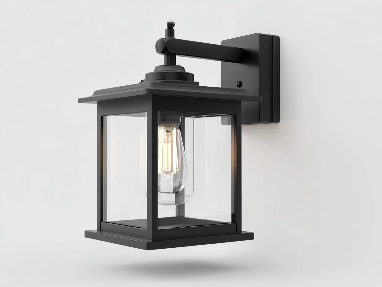 Aplique de pared 24x18x33 cm - negro - metal y vidrio - farol mural exterior contemporáneo