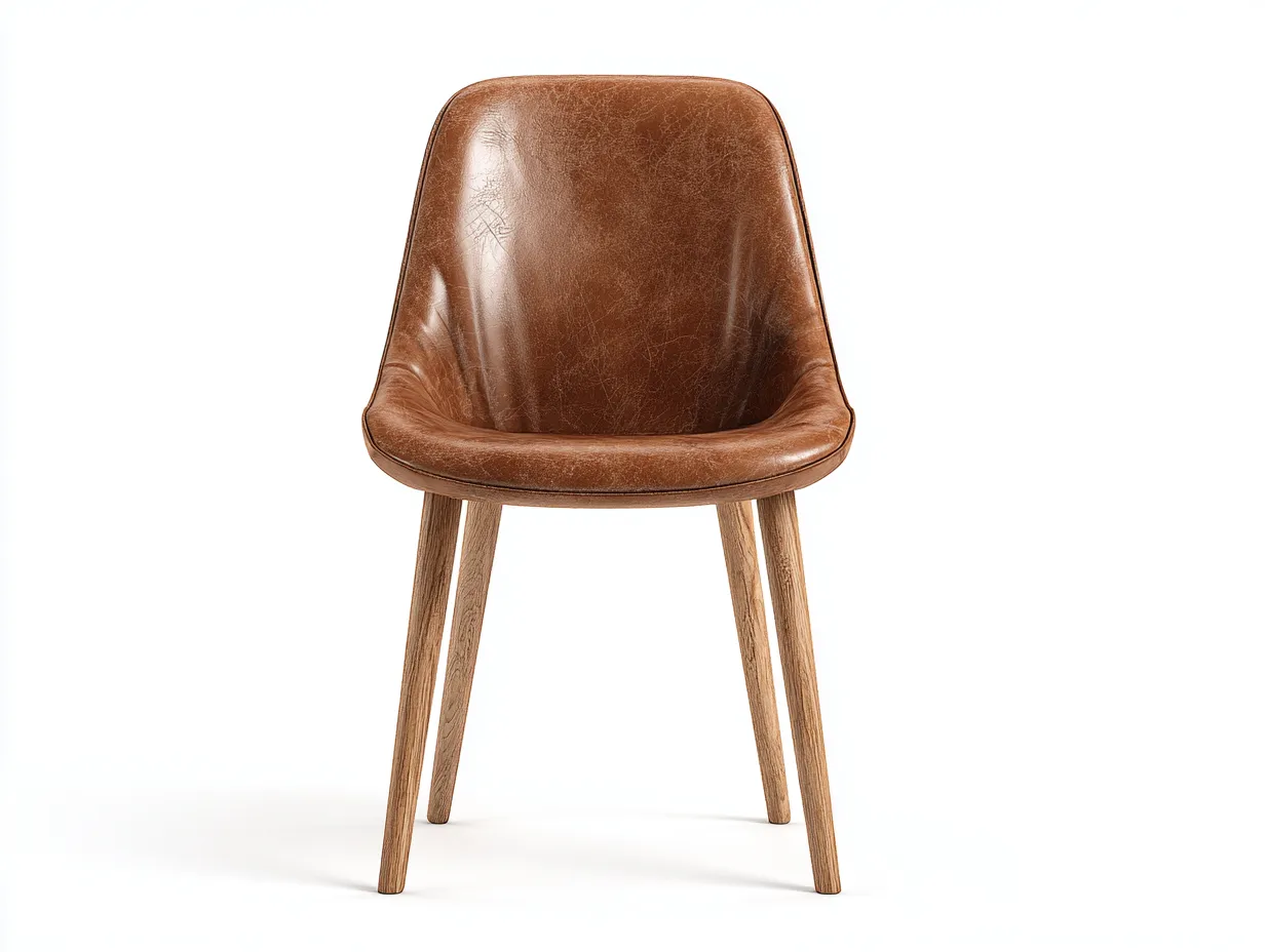 Chaise de salle à manger en simili cuir et bois 55x50x82 cm - Marron-Bois naturel - Style contemporain fonctionnel-Cozygethut