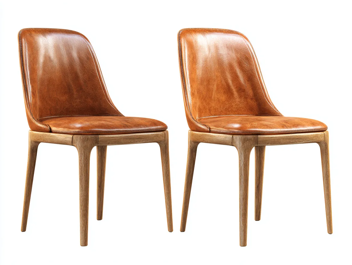 Chaise de salle à manger en bois et cuir 48x55x82 cm - brun et bois naturel - assise rembourrée style contemporain-Cozygethut
