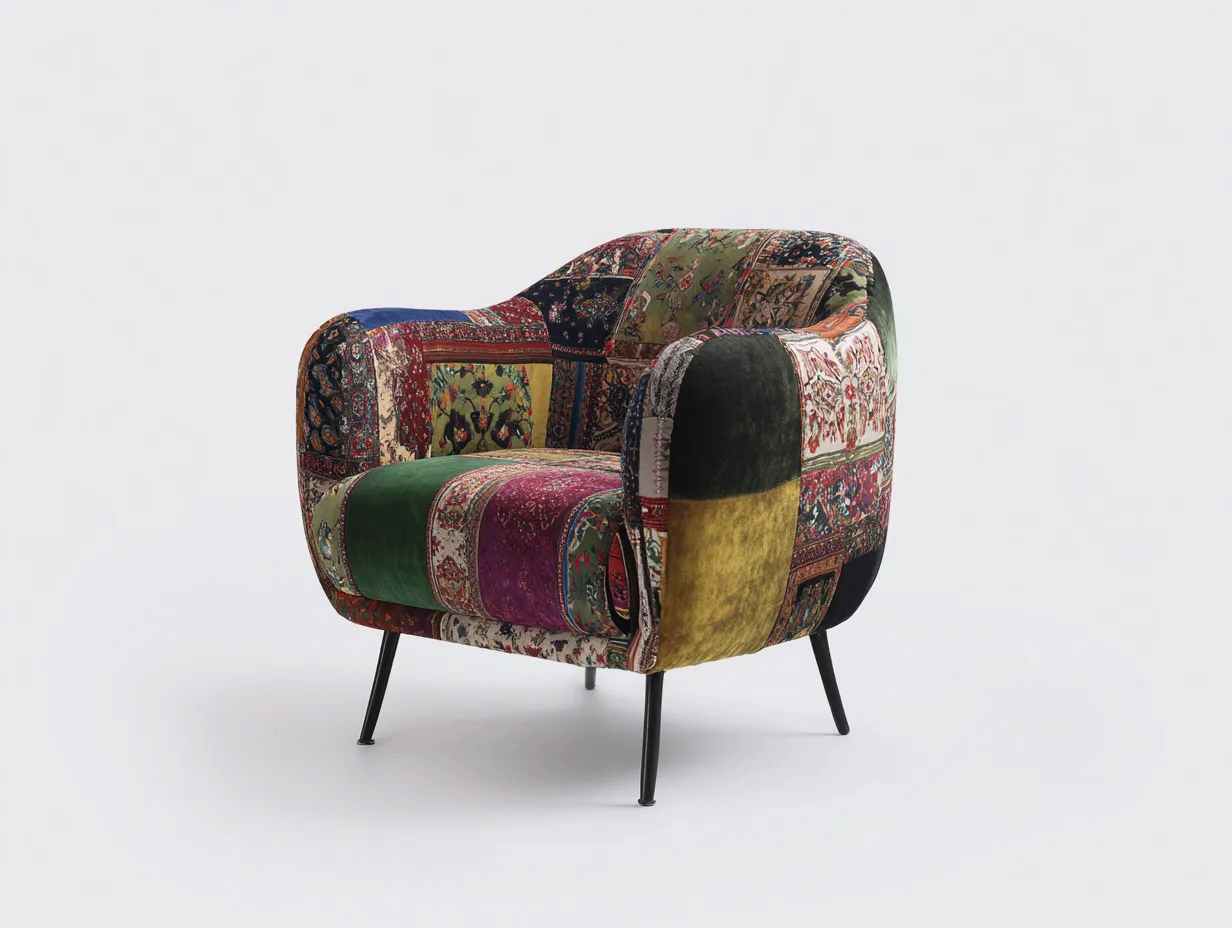 Poltrona - velluto-metallo - 88x92x87 cm - multicolore - stile moderno patchwork-Oakgopad