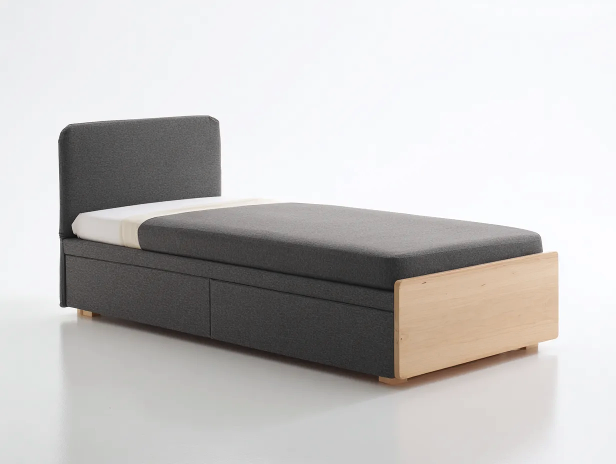 Letto singolo-legno-tessuto-209x99x92 cm-grigio-stile moderno-Oakgopad