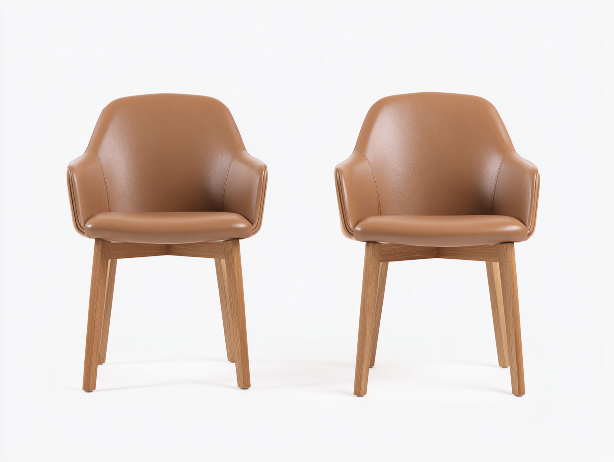 Sedia da pranzo-pelle sintetica-legno-60x63x83 cm-marrone chiaro-design moderno-Oakgopad