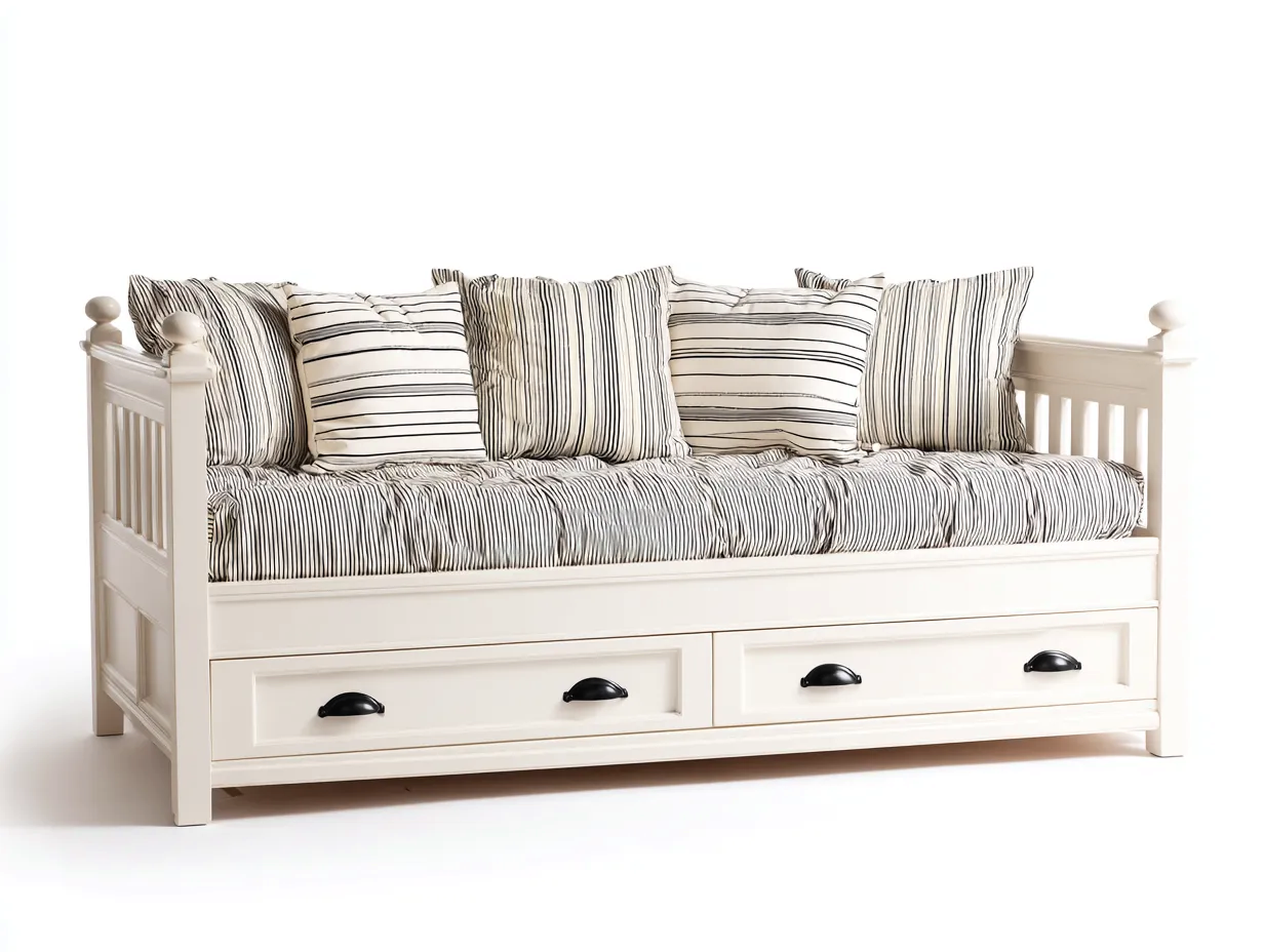 Divano letto - Legno-Tessuto - 225 x 105 x 90 cm - Bianco - Stile classico con cassetti-Oakgopad