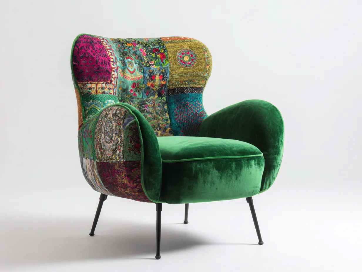 Poltrona - velluto-metallo - 86x90x93 cm - multicolore-verde smeraldo - stile moderno patchwork-Oakgopad