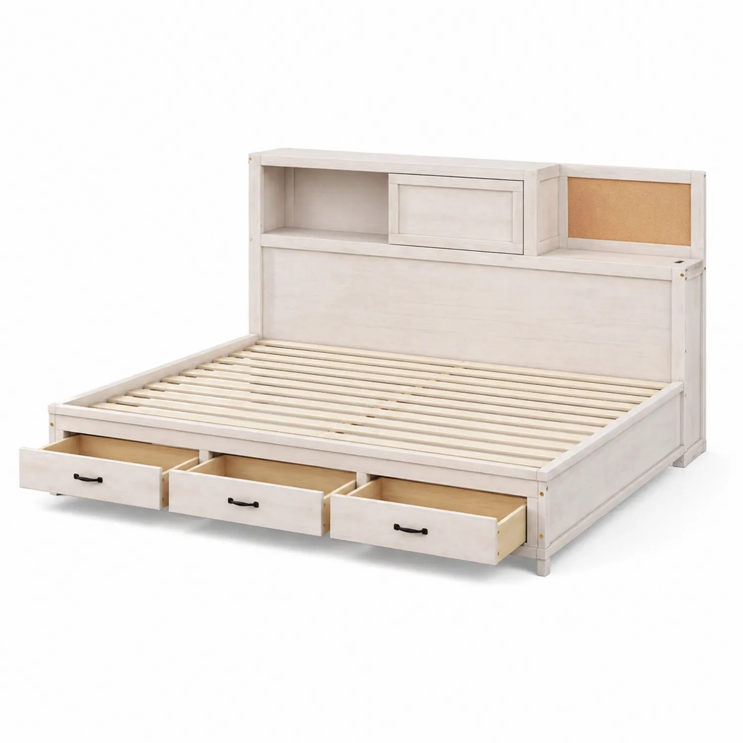 Cama doble de madera con cajones y cabecero-Solveronest