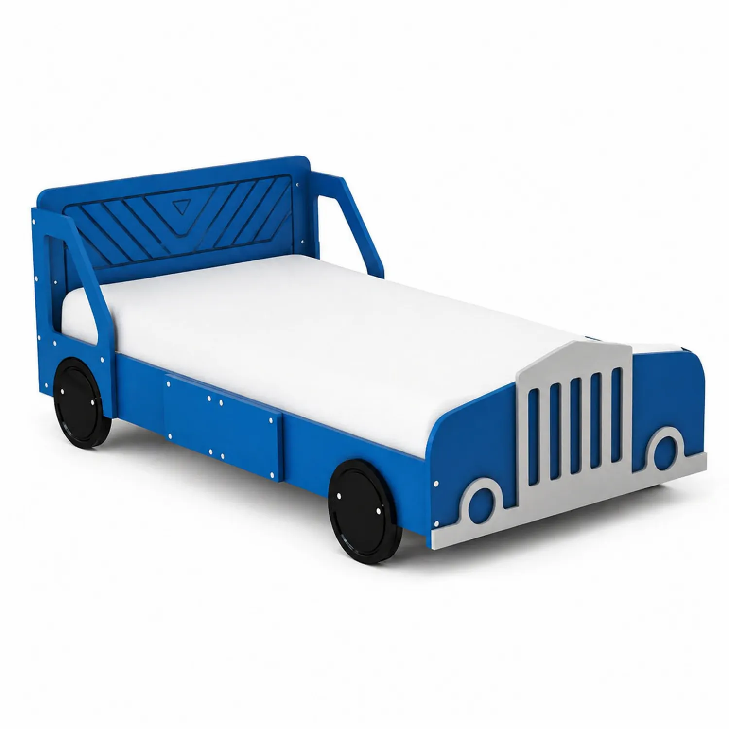Cama infantil de madera con diseño de camión azul-Solveronest