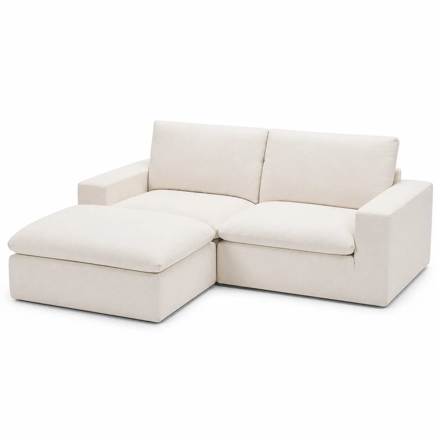 Sofá chaise longue de dos plazas con estructura de madera en Beige-Solveronest