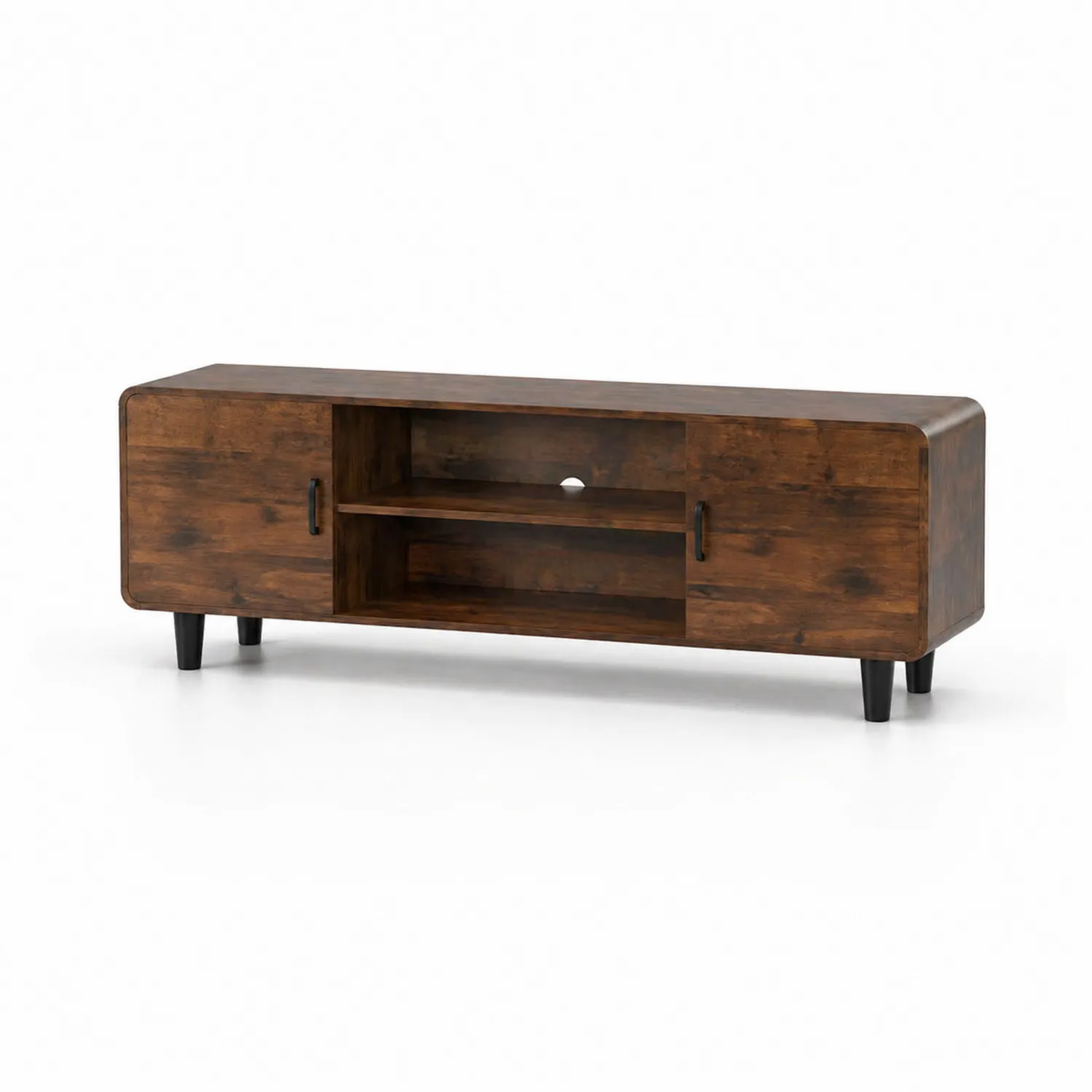 Mueble de TV de Madera de Nogal con 2 Puertas y Estante, 150x40x60 cm, Marrón-Solveronest