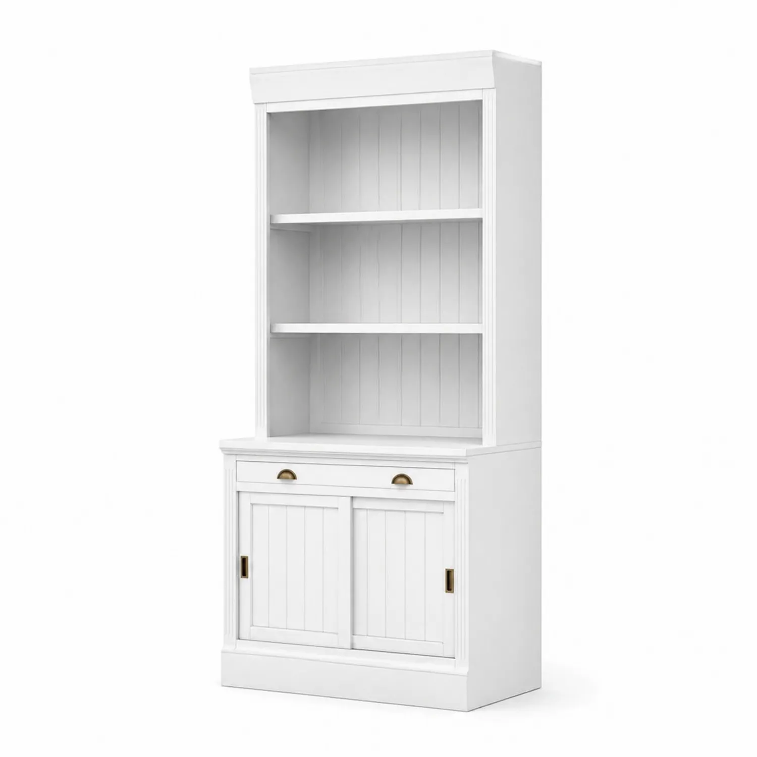 Estantería de madera blanca con puertas correderas 190x80x35 cm-Solveronest