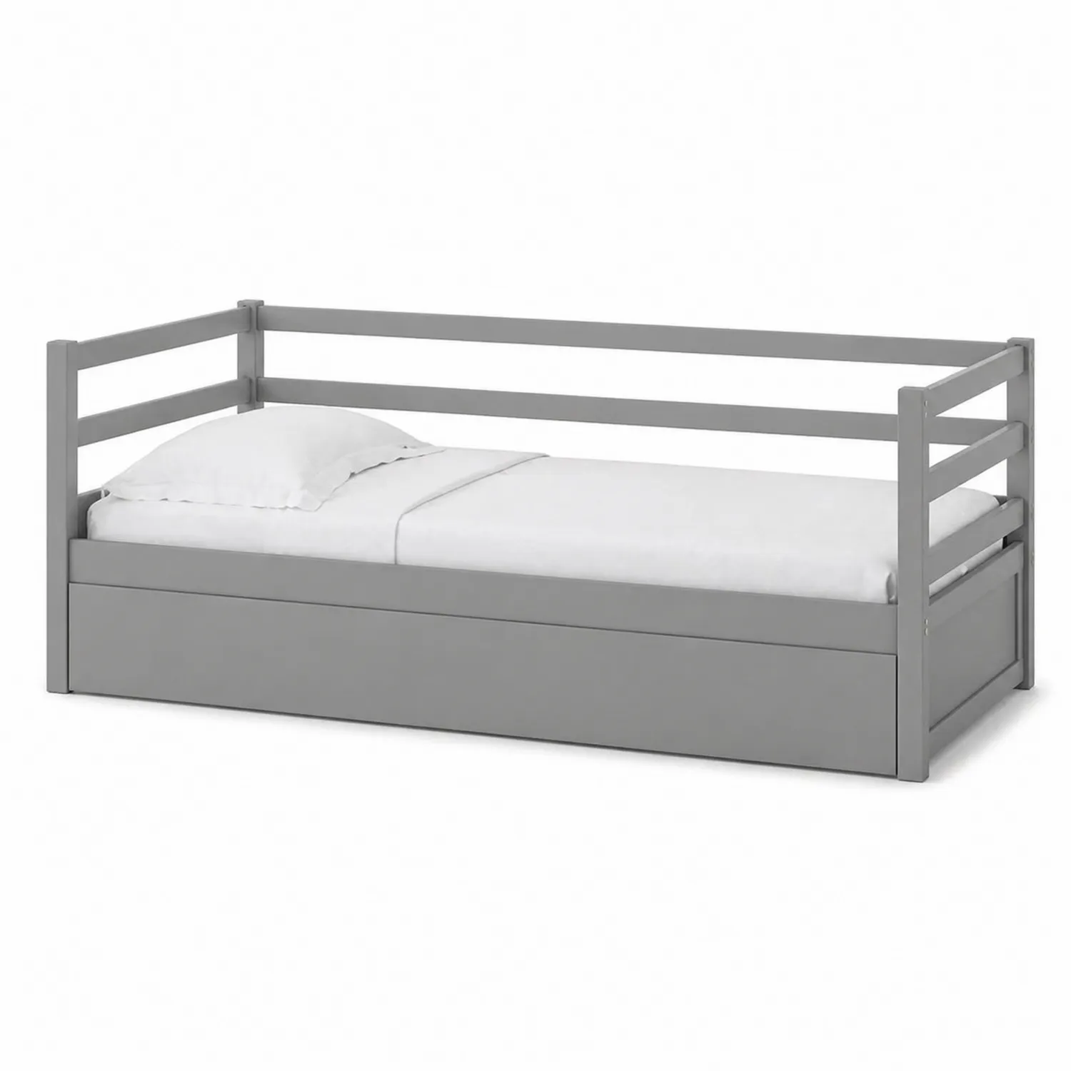 Cama individual de madera de pino con cajón gris-Solveronest