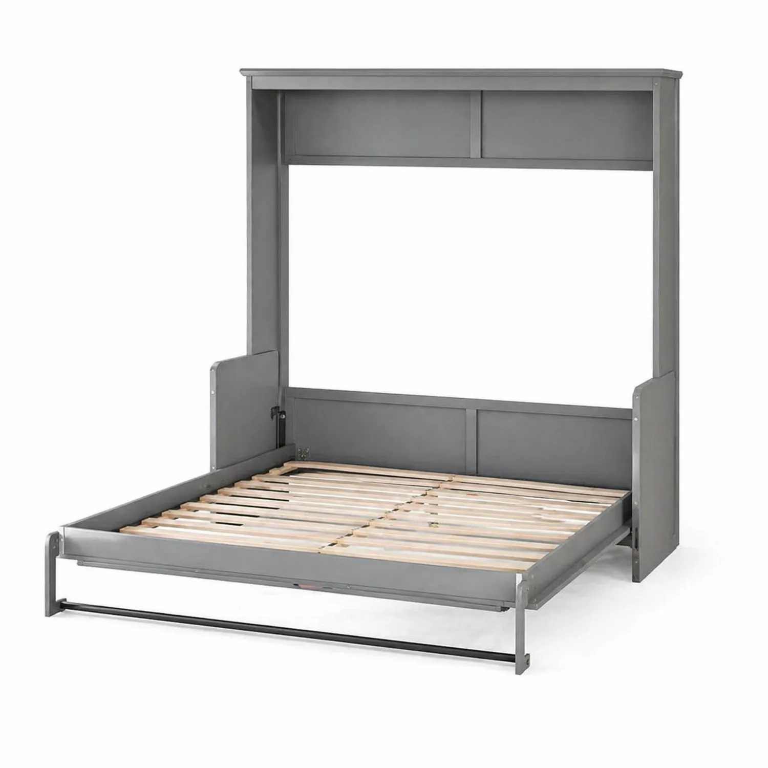 Cama abatible vertical de metal con lamas de abedul 200x140 cm Gris-Solveronest