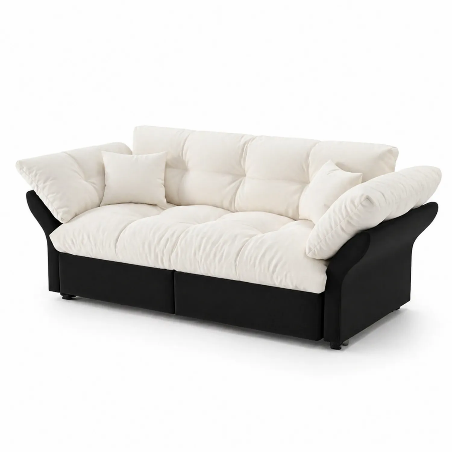 Sofá de tela y madera contrachapada crema/negro-Solveronest