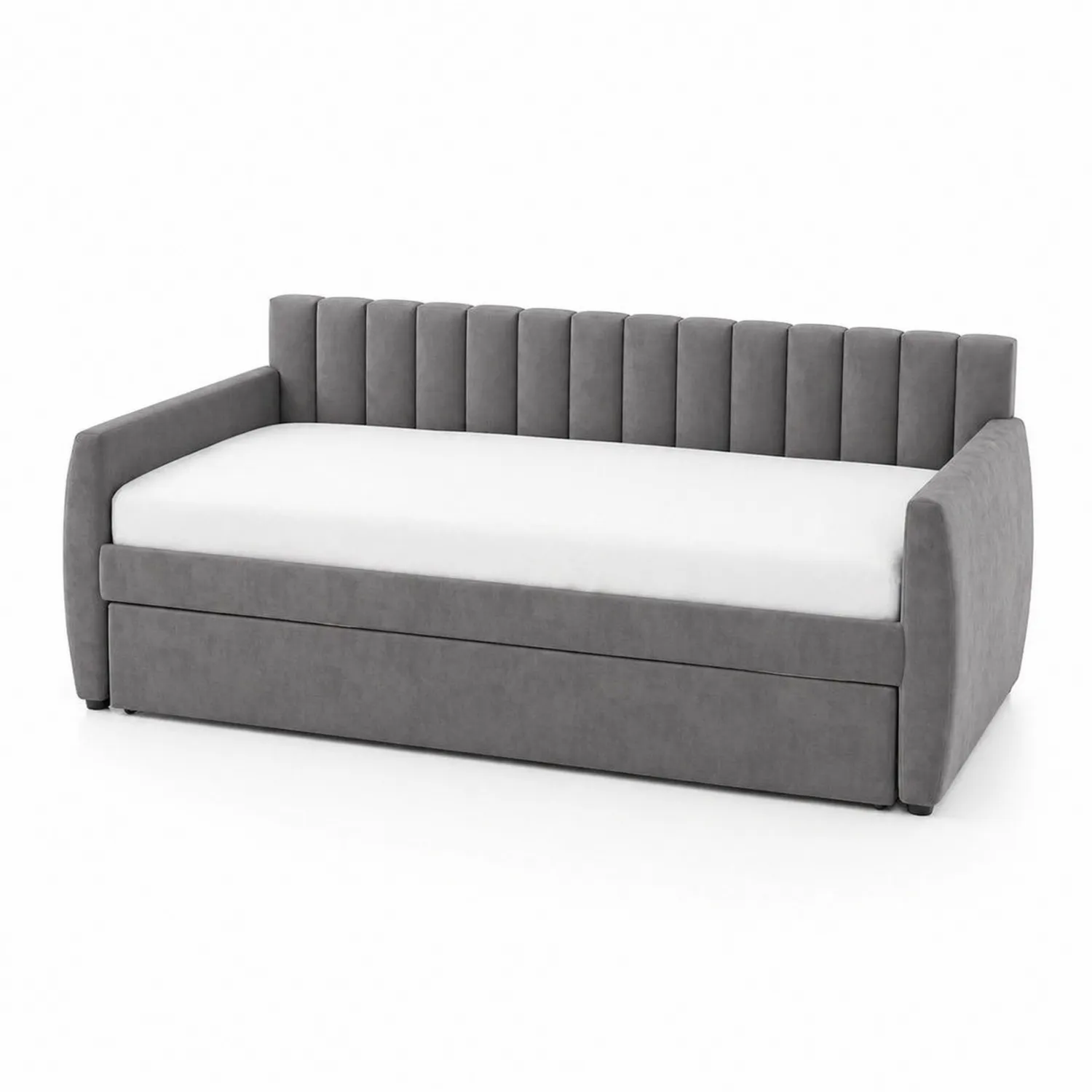 Sofá cama gris con tapizado en poliéster-Solveronest