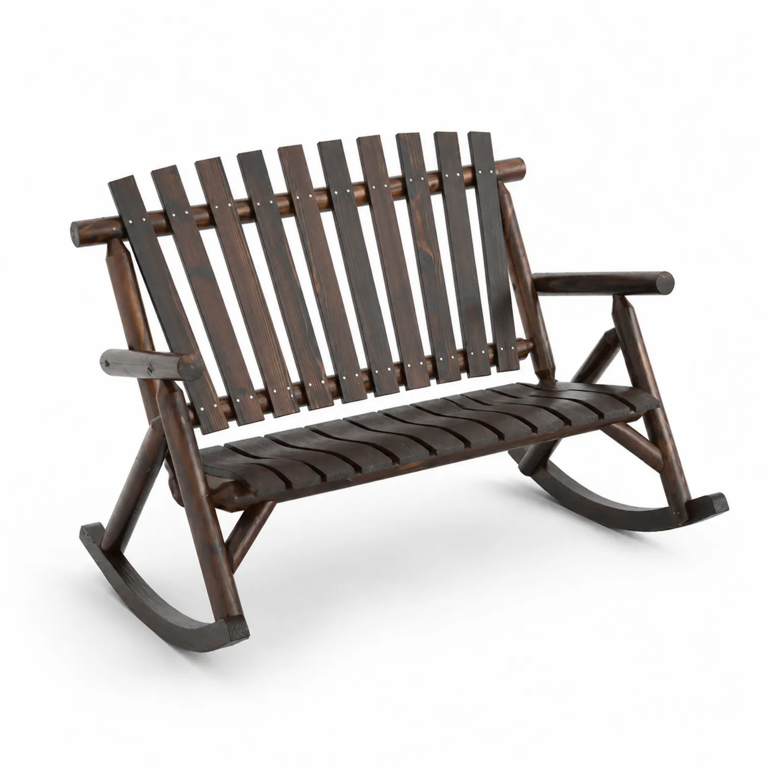 Banco mecedora de jardín de pino marrón-Solveronest