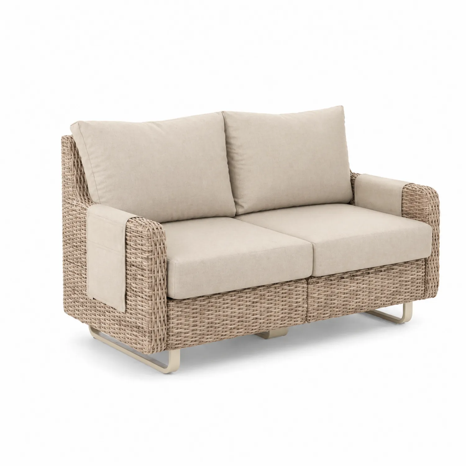 Sofá de Ratán Sintético con Cojines de Poliéster Beige, 140 cm-Solveronest