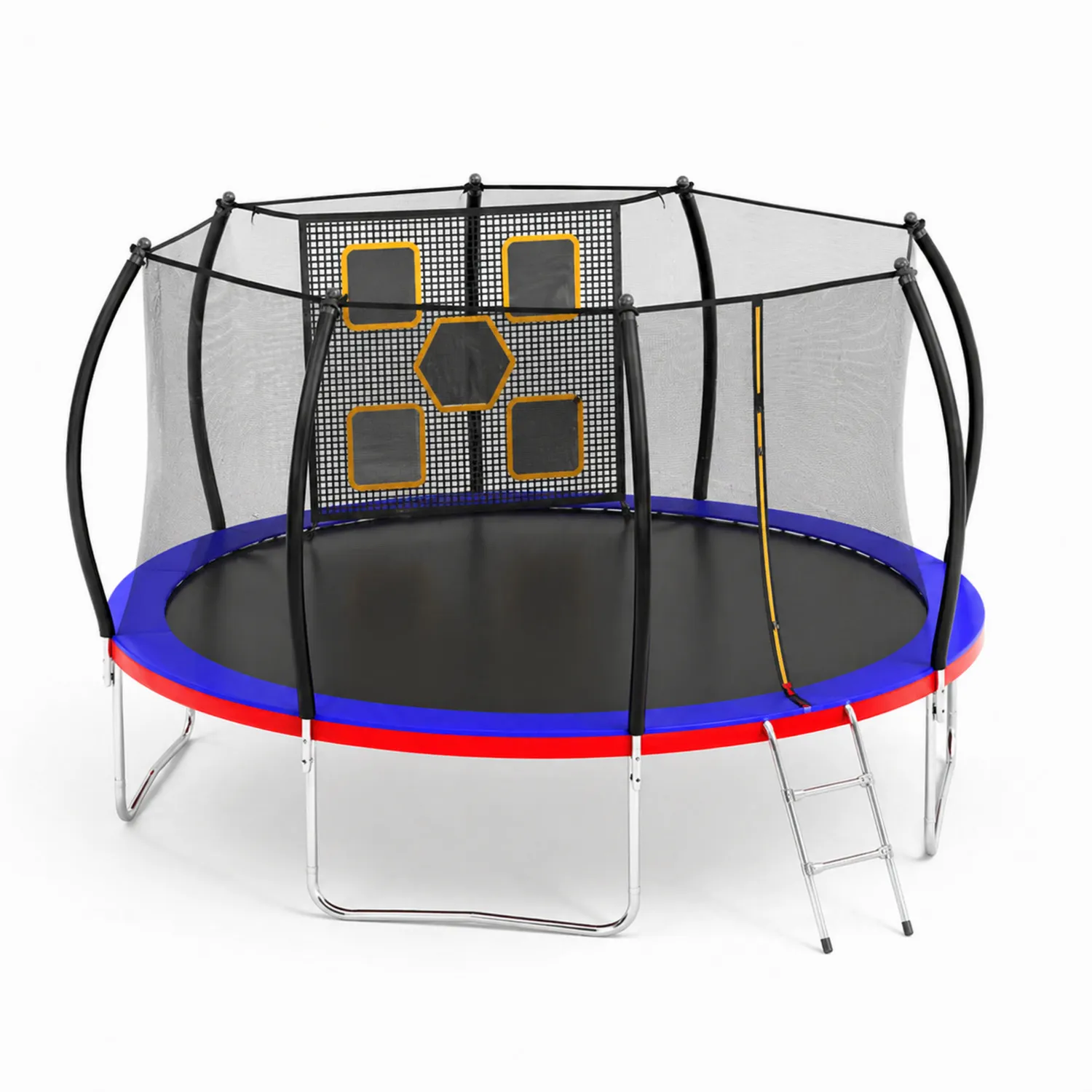 Cama elástica de acero con red y escalera Azul y Rojo-Solveronest