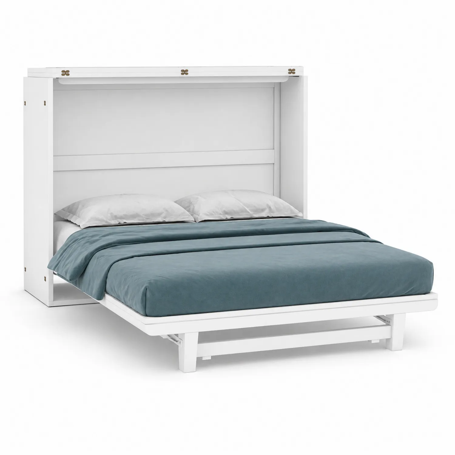 Cama abatible de madera laminada blanca con colchón 200x150 cm-Solveronest