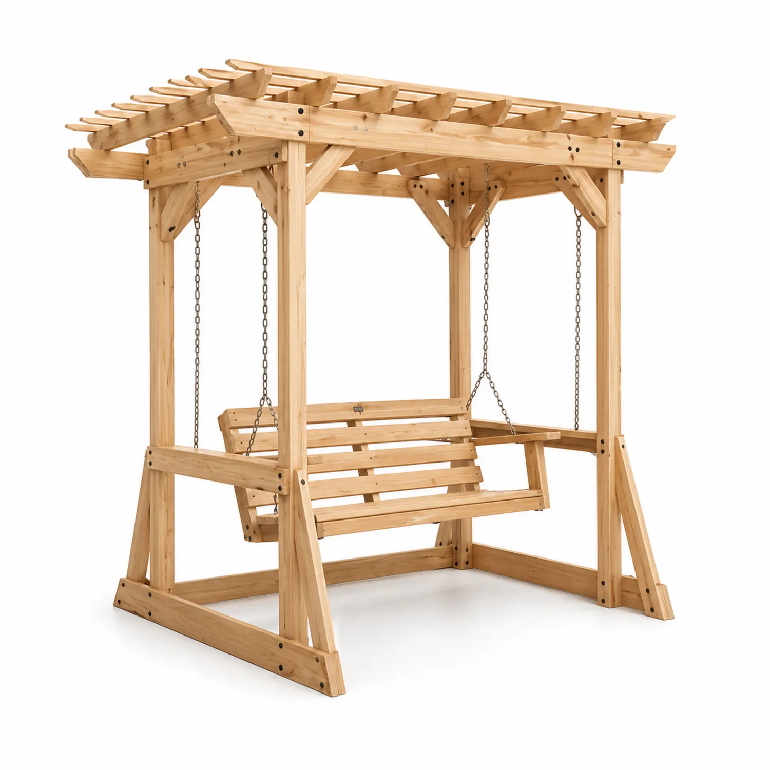 Columpio de Madera de Pino con Techo Pérgola 231x120x180 cm-Solveronest