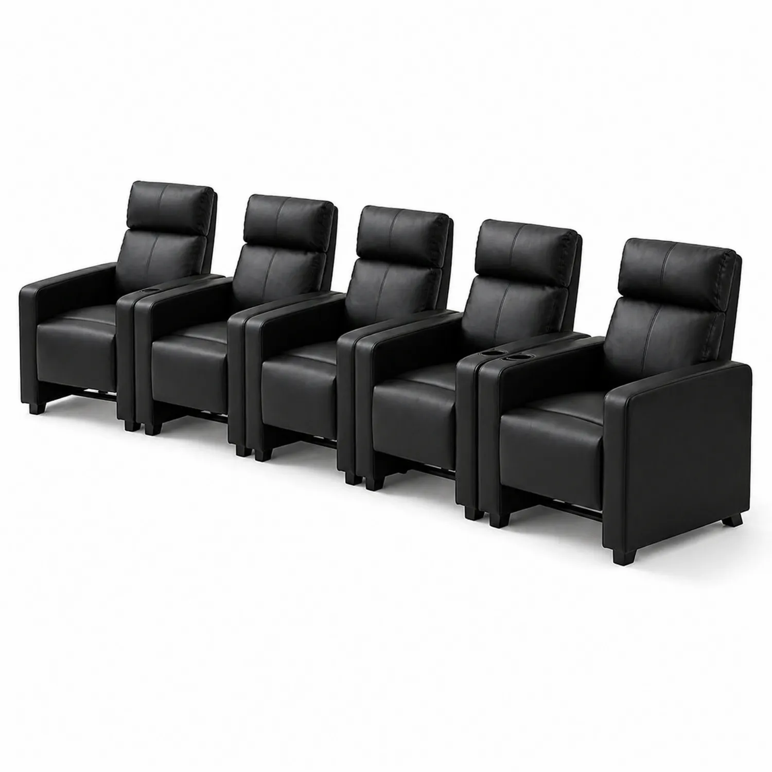 Conjunto de 5 Sillas de Cine en Casa de Cuero Sintético Negro-Solveronest