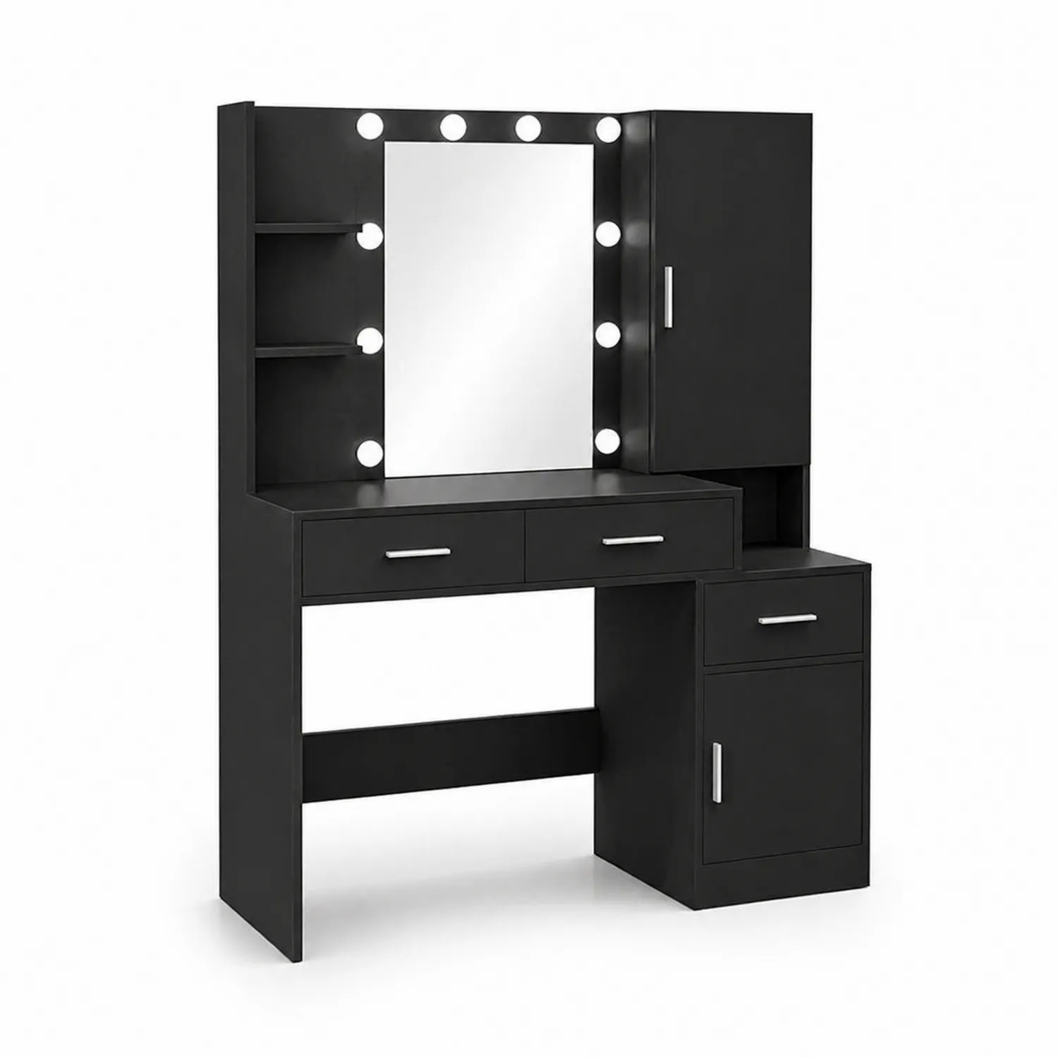 Tocador de Madera con Espejo y Luces LED Negro-Solveronest