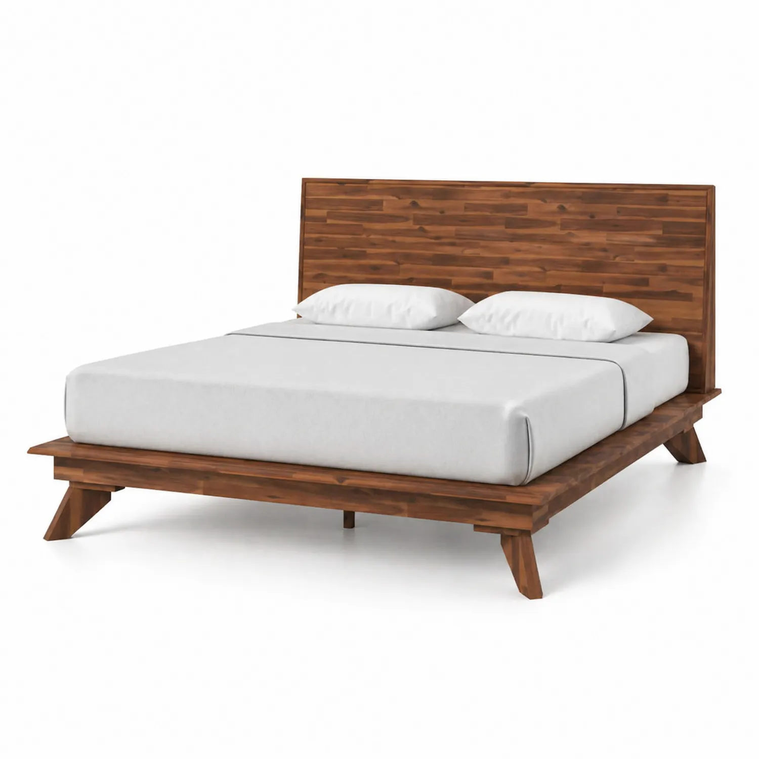 Cama de Madera de Acacia con Cabecera Plana - 200cm x 160cm-Solveronest