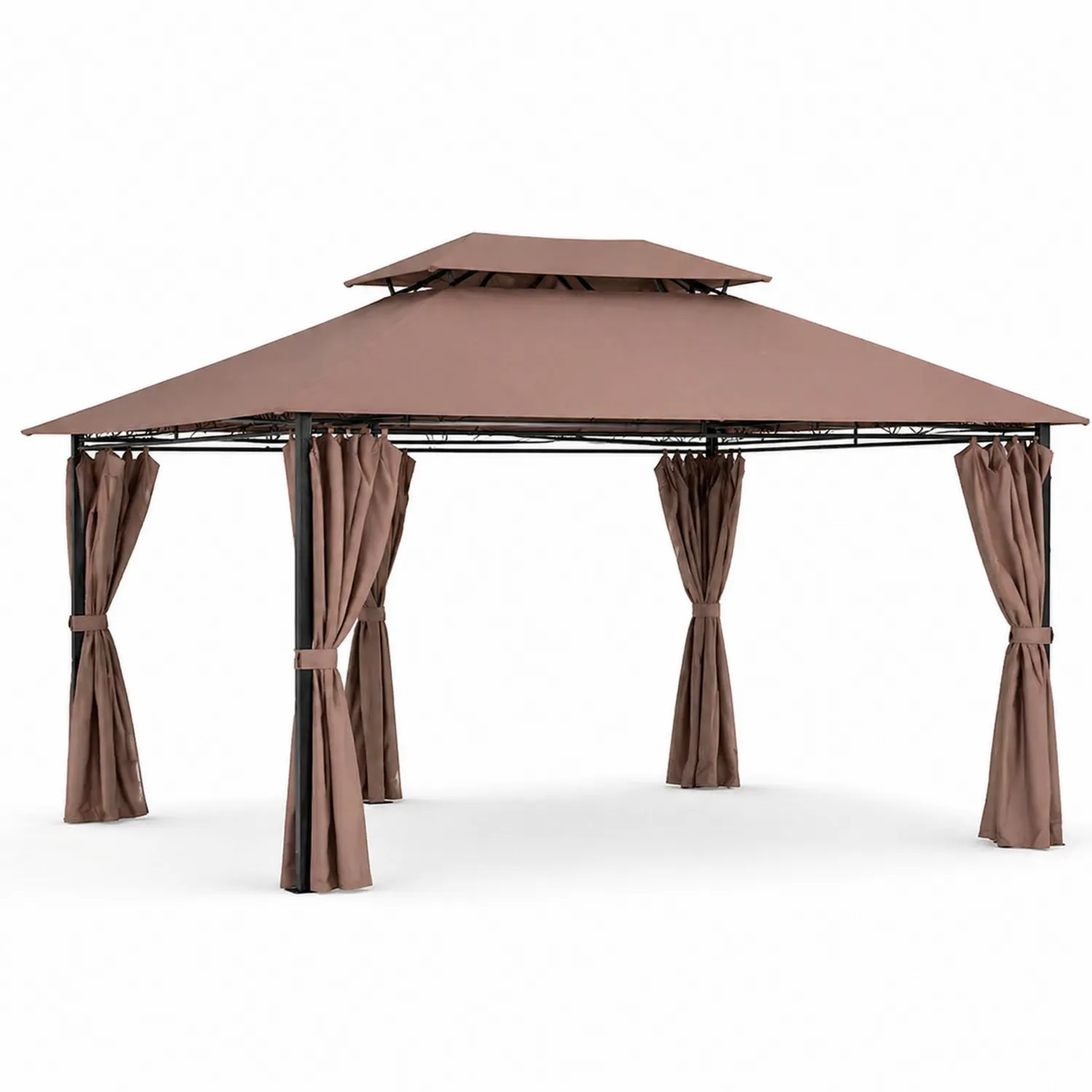 Cenador de Acero con Toldo y Cortinas de Poliéster Marrón-Solveronest