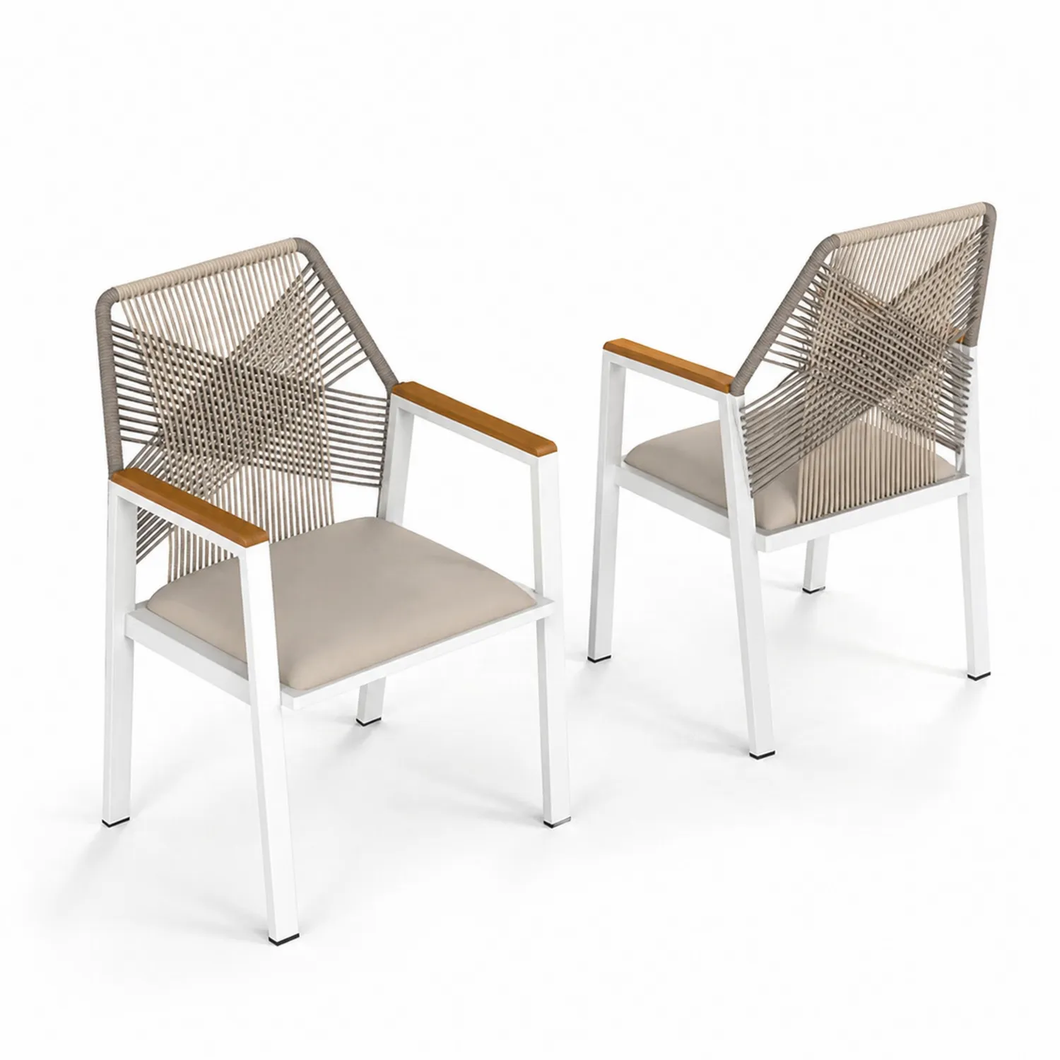 Juego de 2 Sillas de Exterior de Aluminio y Cuerda Beige-Solveronest