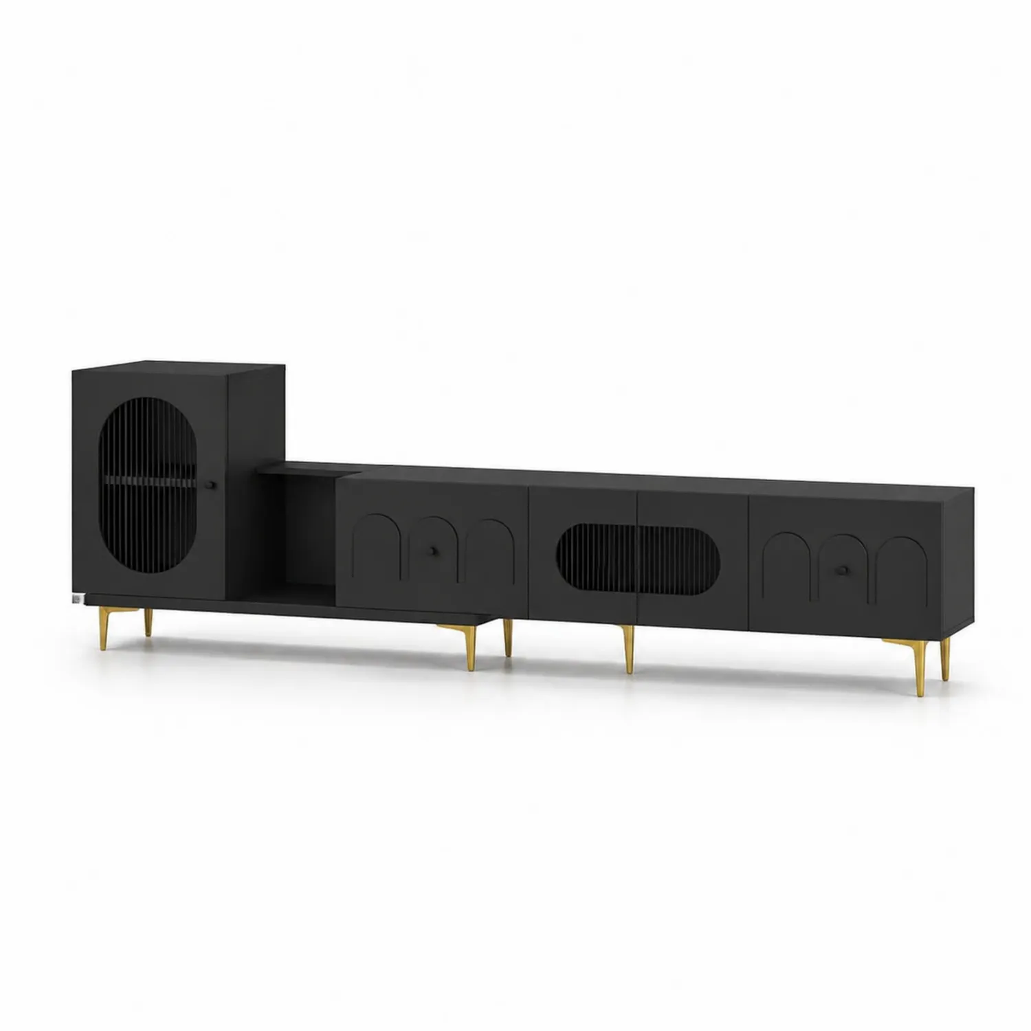 Mueble de TV de MDF Negro con Patas Metálicas-Solveronest